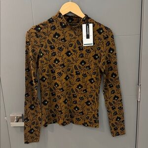 Floral Long Sleeve Top in Brown and Black